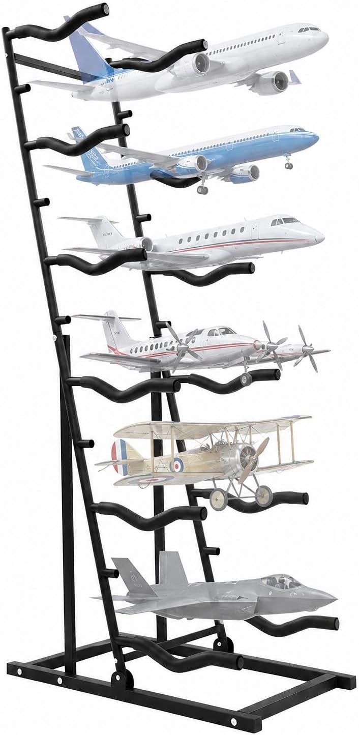 Rc Hobby Garage - RC-Flugzeugständer 6-stufig, Modellflugzeug-Ausstellungsständer, RC-Flugzeug-Aufbewahrungsregal mit Schaumstoffpolsterung